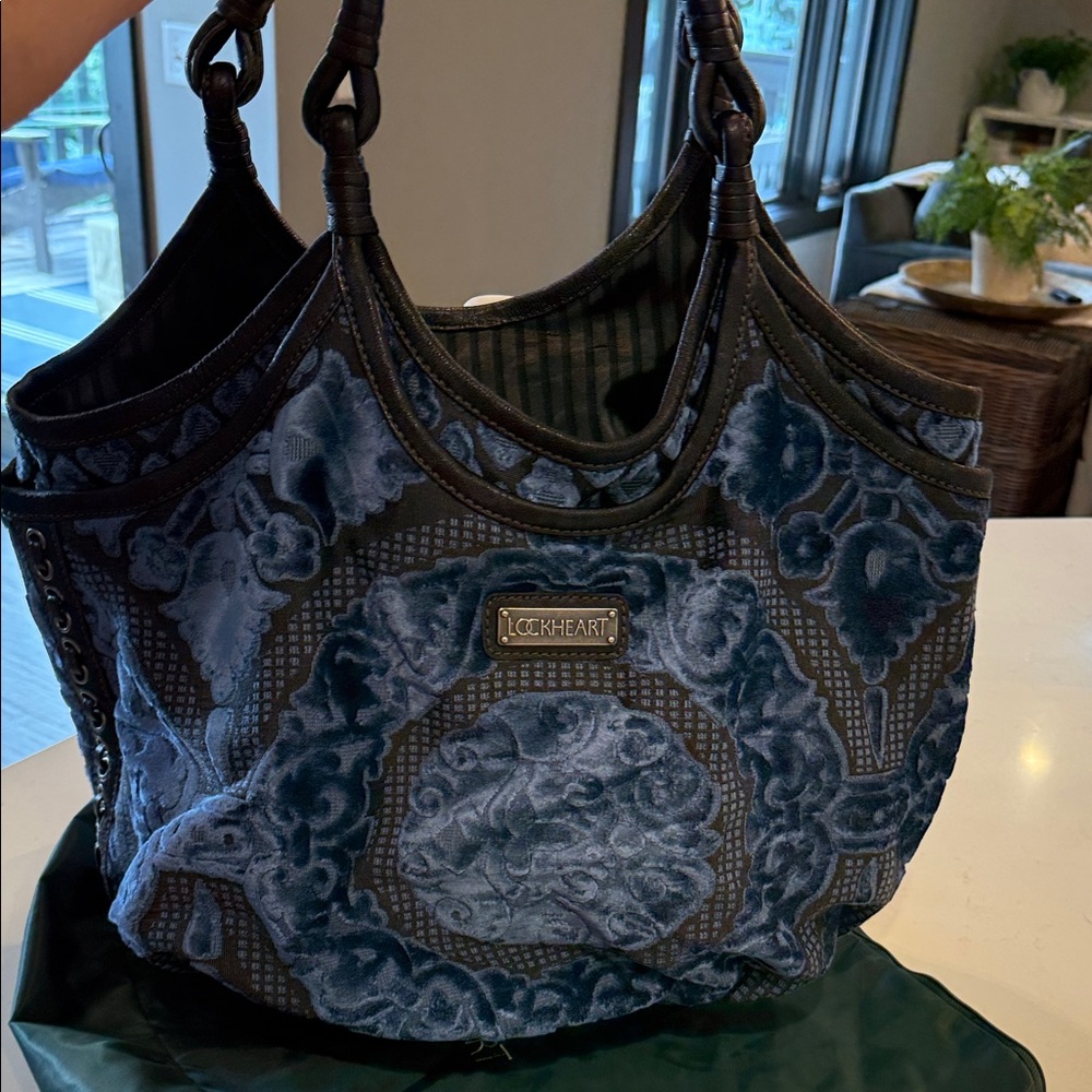 RARE Lockheart Blue Velvet Floral Tapestry Shoulder Tote Bag Collectible NWOT